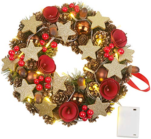 Britesta Türkranz Weihnachten: Weihnachtskranz, 20 warmweiße LEDs, Timer, batteriebetrieben, 28 cm (LED Türkranz)