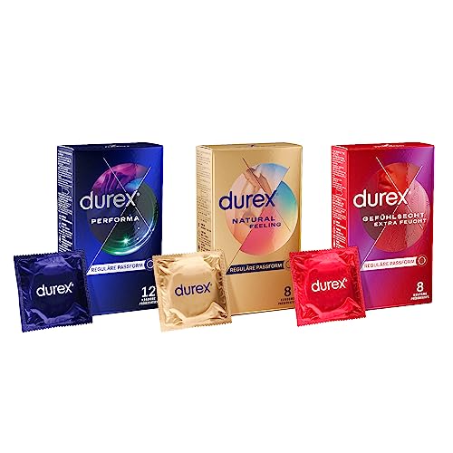 Durex Kondome Performa 12er - Durex Kondome Natural Feeling 8er - Durex Kondome Extra Feucht 8er - Durex Mix Ausprobierset