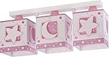 Dalber Kinderlampe Deckenleuchte, Kinderzimmer Deckenlampe 3 Lichter Mond und Sterne MoonLight Rosa Rose, 63233NS, E27