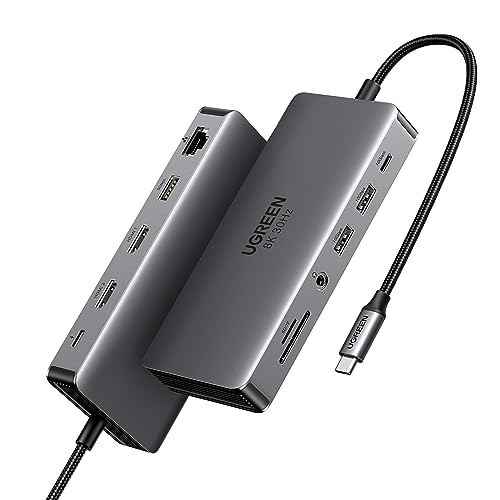 UGREEN Revodok USB C Docking Station Dual Display 11 IN 1 USB C Hub mit Dual HDMI, 10Gbps USB A/C Ports, 5Gbps USB A Port, PD 100W Schnellladung, Ethernet, SD/TF Kartenleser, 3.5mm Audio
