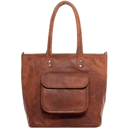 SID & VAIN Shopper Bag Amber aus natürlichem Vintage Leder I Schultertasche groß für Damen I Handtasche braun handgefertigt