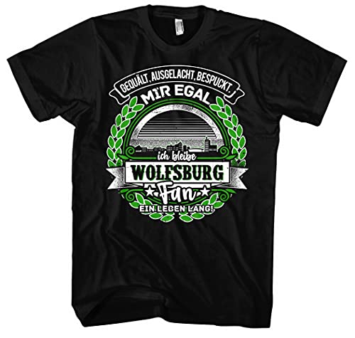 EIN Leben lang Wolfsburg Herren T-Shirt | Stadt - Wolfsburg Skyline - Fussball - Sport - Wolfsburg Shirt - Ultras | Schwarz (3XL)