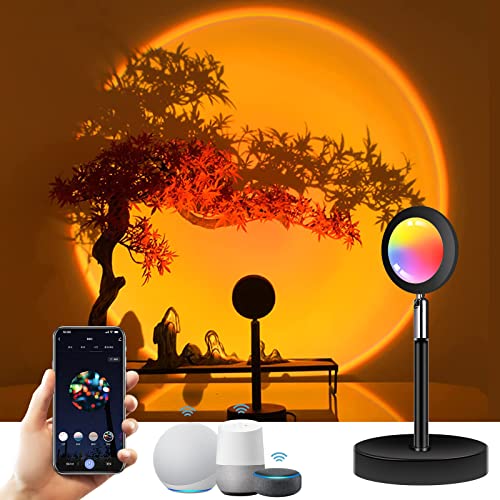 GY Alexa Sunset Lamp,Smart Sonnenuntergang Lampe 16 Million Farbe Kompatibel mit Alexa & Google,360° Wlan Sunset Projektionlampe Stimmungslampe für Party,Tiktok,Wohnzimmer-Dekoration, APP Control