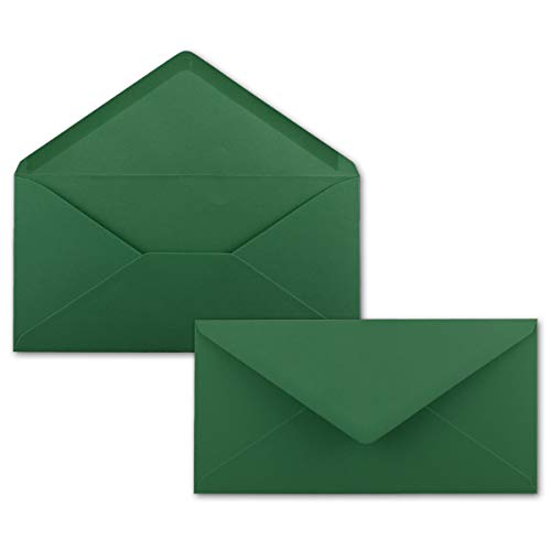500 Brief-Umschläge Dunkel-Grün DIN Lang - 110 x 220 mm (11 x 22 cm) - Nassklebung ohne Fenster - Ideal für Einladungs-Karten - Serie FarbenFroh®