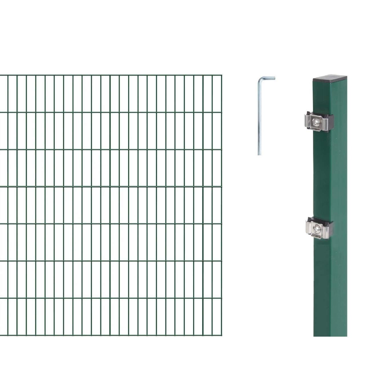 Alberts, grün GAH 651176 Doppelstabmattenzaun als 16 tlg. Zaun-Komplettset wahlweise in verschiedenen Farben | kunststoffbeschichtet, 140 cm | Länge 14 m, Höhe: 1400 mm