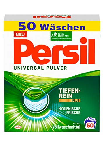 Persil Universal Pulver Waschmittel (50 Waschladungen), Vollwaschmittel mit Tiefenrein-Plus Technologie bekämpft hartnäckigste Flecken für strahlende Reinheit