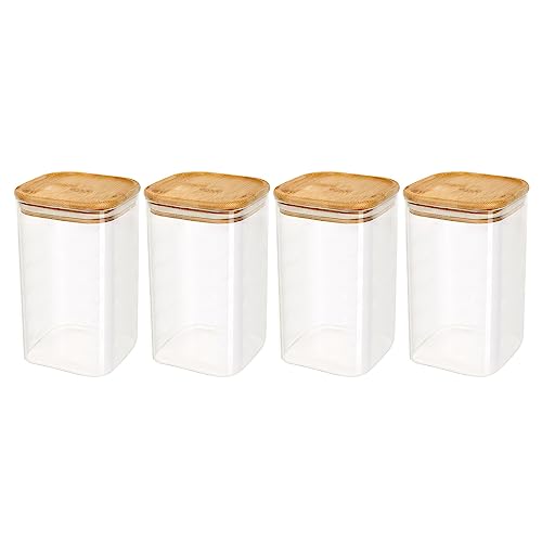 Schramm® 4 oder 5 Stück Vorratsgläser Set eckig mit Bambus Deckel in 6 verschiedenen Größen Vorratsdosen luftdicht Vorratsglas Aufbewahrungsglas, Größe:1200 ml