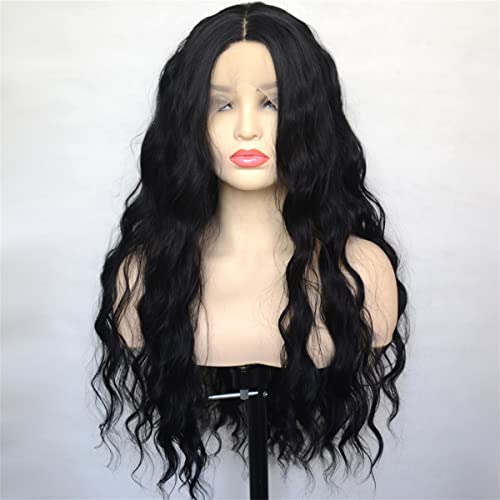 Synthetische Lace Front Perücken,1B Natural Black Synthetic T Lace Front Wig Loose Curly Heat Resistant Fiber Daily Wear for Women,18 inch