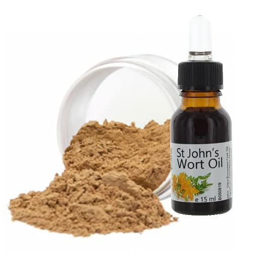 Mineral Make Up Foundation (6g) + Premium St. Johns Wort Öl (15ml) - für fettige und Mischhaut, bei Akne, Dermatosen, Neurodermitis. Antibakteriell, regenerierend, beruhigend. Nuance Honey