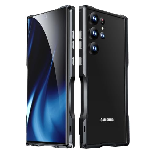 QANXGOG Hülle für Samsung Galaxy S24 Ultra, Extrem Robuste Handyhülle Aus Aluminiumlegierung, Präziser Schnitt und Signalfreundliches Design für Verbesserten Halt und Schutz,Black,S24 Ultra