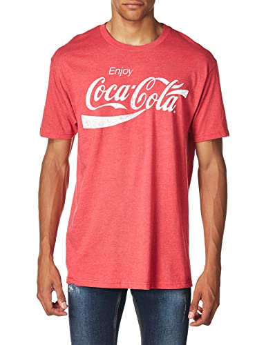Coca-Cola Mens Enjoy Classic Logo Vintage Look T-Shirt, Red Heather, Medium