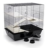ZooPaul Premium Nagerkäfig Kleintiere schwarz inkl. Zubehör aus Holz 60x36x54 cm Maus Hamsterkäfig