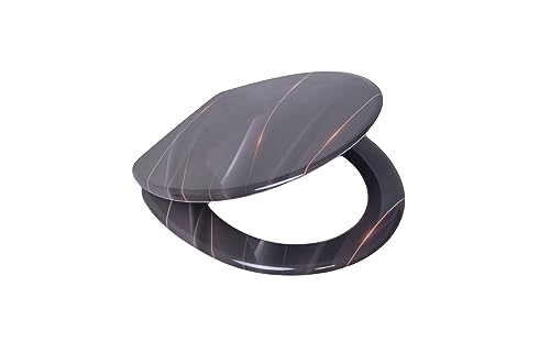VEREG Duroplast WC-Sitz Black And Gold mit Absenkautomatik für geräuschloses Schließen, ovale Form, angenehmer Sitzkomfort, max. belastbar bis 150 kg