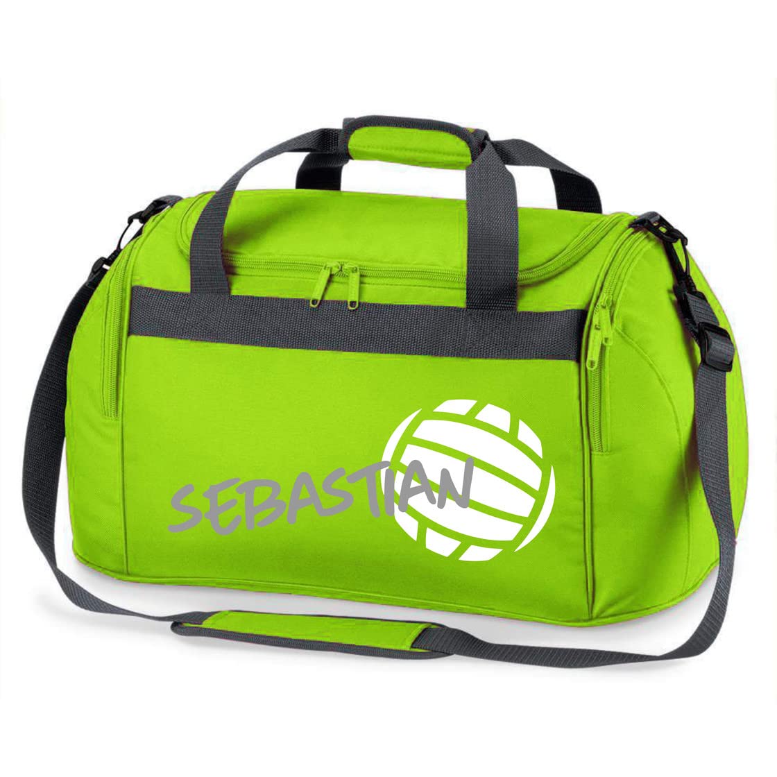 Sporttasche mit Namen Bedruckt für Kinder | Personalisierbar mit Motiv Volleyball | Reisetasche Duffle Bag für Mädchen und Jungen in Schwarz, Blau, Grün, Pink, Rot (Grün)