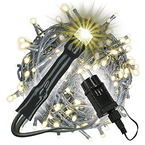 Nipach GmbH 400 LED Lichterkette warm weiß für Innen Aussen grünes Kabel Trafo Timer 50 Meter Weihnachtsbeleuchtung Weihnachtsdeko Partydeko Xmas-Deko