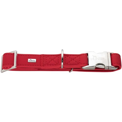 HUNTER SOFTIE ALU-STRONG Hundehalsung, Halsband für Hunde, Kunstleder, Aluminium Klickverschluss, M, rot