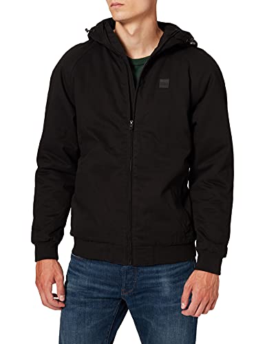 Urban Classics Herren Kurzjacke Hooded Cotton Zip Jacket, Jacke für Herbst und Winter mit Kapuze, warm gefüttert - Farbe black, Größe S