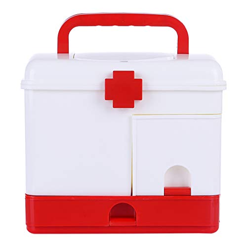 GODNECE Hausapotheke Box Groß Medizinbox mit Fächern Medizinschränke Medizinkoffer Aufbewahrungsbox mit Deckel Griff (Rot)