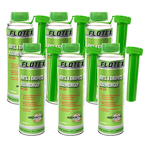 Flotex Ventil & Einspritzdüsenreiniger, 6 x 250ml Additiv entfernt Ablagerungen und reinigt Benzin Einspritzsystem