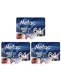 Netac Micro-SD-Karte, 64 GB, Ultra-Micro-SDXC, TF-Speicherkarte, erweiterte Kapazität bis zu 100 MB/s, 667X, U3, C10, V30, A1, Hochgeschwindigkeits-TF-Karte für Switch/Dash-Kamera/Smartphone, 3 Stück