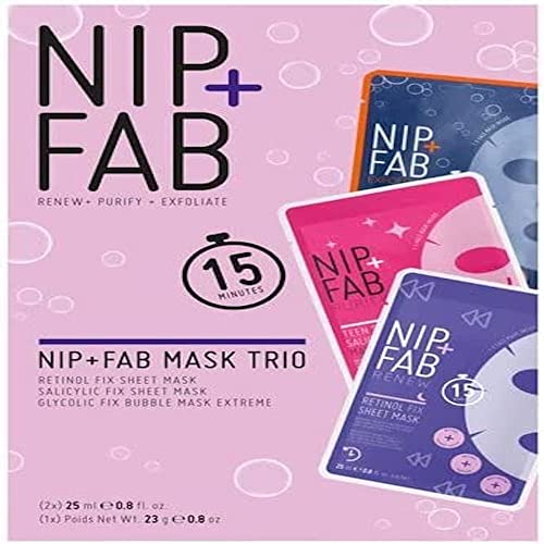 Nip+Fab Gesichtsmaske Trio-Set (Retinol, Salicylic & Glycolic) | Enthält Retinol-Maske, Salicyl-Maske, Glykol-Maske, feuchtigkeitsspendend, minimiert Poren, Peeling und Glättung, vegan & frei
