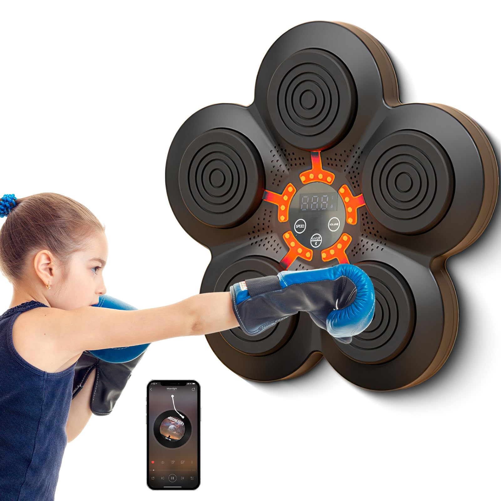 Fulluky Music Boxing Machine, Music Electronic Boxing, Wall Target Boxing Machine, with 6 Lights and Bluetooth Sensor, Boxing Training Devices with Boxing Gloves（ohne Handschuhe）