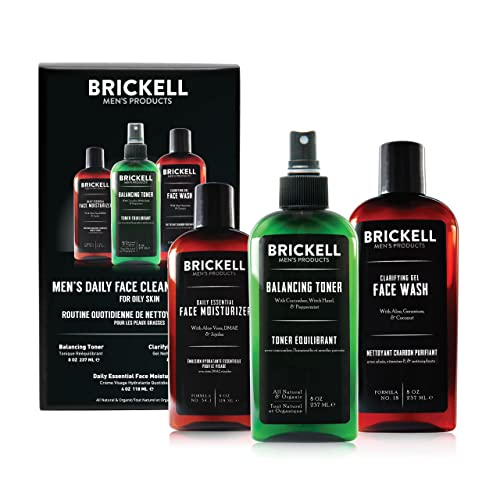 Brickell Men's Products täglich gesicht reinigen routine für fettige haut, alkoholfrei toner, gel-gesichtswäsche und moisturizer, natur- und bio, duftend
