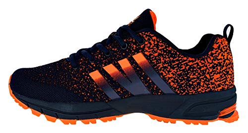 Bootsland Neon Herren Turnschuhe Sneaker Sportschuhe Laufschuhe 066, Schuhgröße:44, Farbe:Schwarz/Orange
