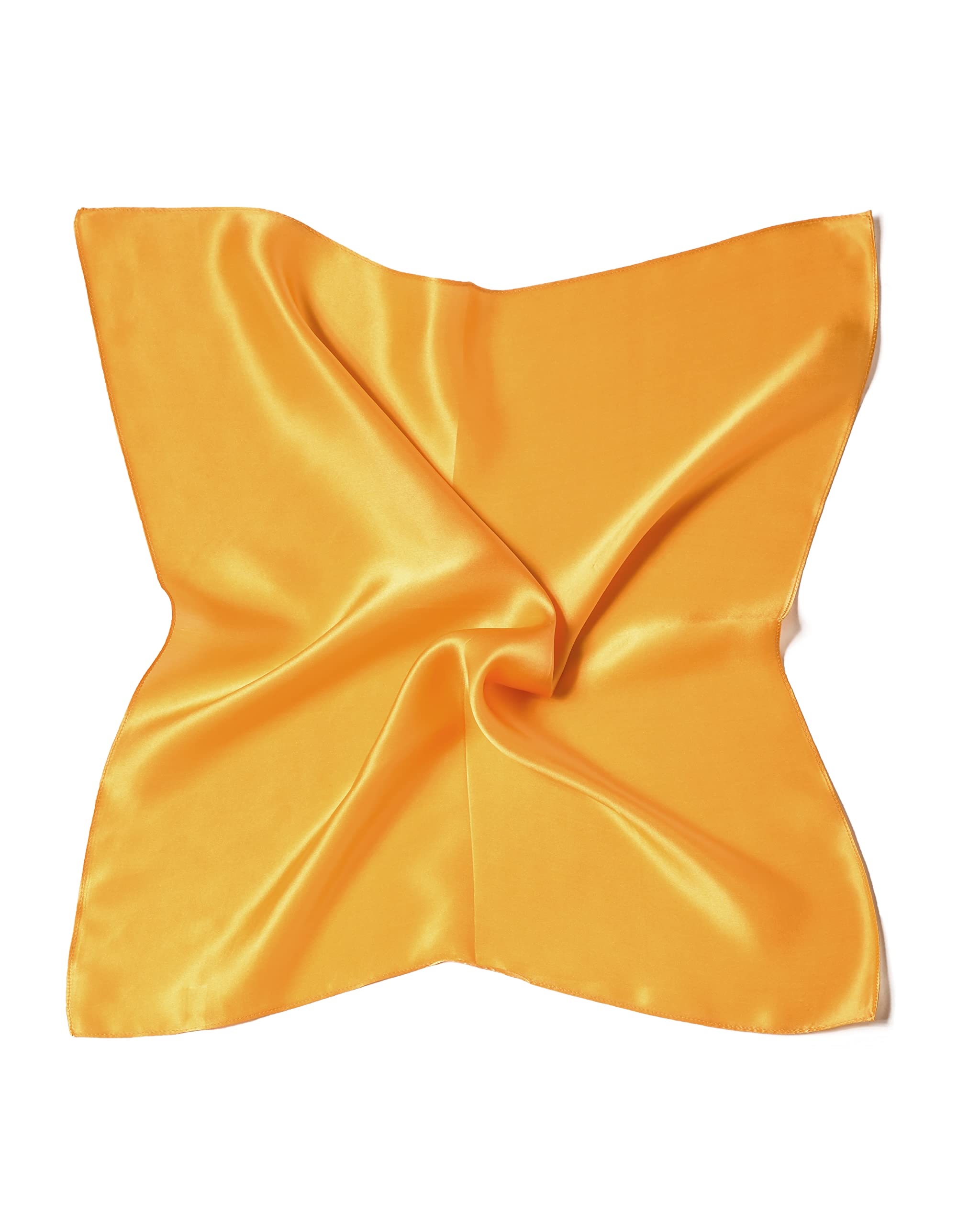 MayTree Seidentuch, buntes Halstuch für Damen, Nickituch aus 100% Maulbeer-Seide, quadratisch einfarbig 53x53 mango gelb