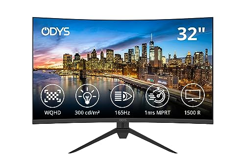 ODYS XP32 80,01cm (31,5") WQHD Curved Monitor (2560x1440 Pixel, 250 Lumen, 165Hz, 1ms Reaktionszeit, AMD FreeSync, NVIDIA G-Sync kompatibel, Blaulicht Reduktion, HDMI 2.0, Display Port, 3,5mm) Schwarz