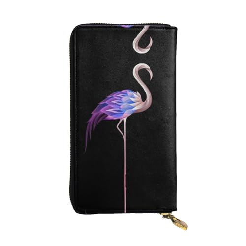 Stilvolle und personalisierte Leder-Geldbörse mit langem Clutch, Regenbogenfarben, Holzhintergrund, einfach zu tragen., Abstrakter Flamingo, Einheitsgröße