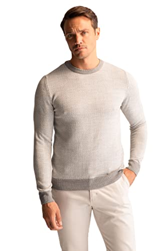 DeFacto Herren Strick Pullover Langarm Rundhalsausschnitt Sweater - Slim fit Pulli für Herren Oberteile Grey Melange,3XL