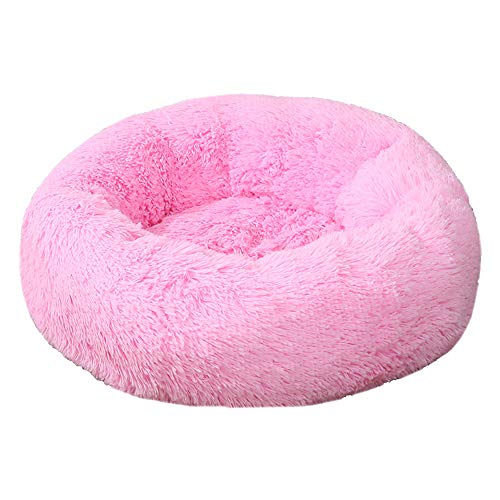 Fansu Hundebett rund Hundekissen Plüsch weichem Hundesofa rutschfest Base Katzenbett Donut Größe und Farbe wählbar (Leuchtend rosa,120CM)