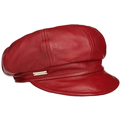 Seeberger Leder Ballonmütze Schildmütze Baker-Boy-Mütze Damencap Ledercap (L (58-59 cm) - rot)