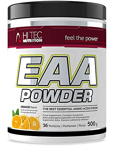 Hi Tec Nutrition - EAA Pulver 500g - AAE Powder - Top Löslich - Hoch Dosiert - Super Geschmack Orange