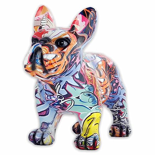 Monkimau Französische Bulldoggen Figur mit Graffiti Motiv - Deko Statue und Skulptur für Zuhause und Garten - Handgefertigte Hundefigur als tolle Deko