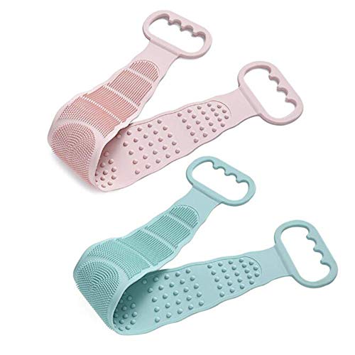 2 Pieces Exfoliating Long Silicone Body Back Scrubber,Silicone Body Scrubber Belt For Shower, Double Side Body Scrubber, Easy To Clean, Lathers Well