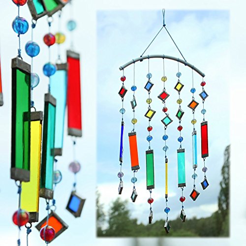 CRISTALICA Fensterschmuck Windspiel Suncatcher Mobilébogen Perlen und Glasstäbe Bunt 35 cm