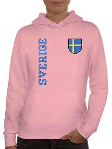 Schweden Sweden Fußball WM Fanshirt Gruppen Damen Hoodie Frauen Kapuzenpullover Fan Trikot Sverige, Größe: S,rosa