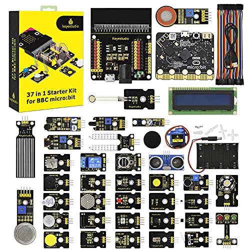 KEYESTUDIO BBC Micro:bit 37 In 1 Sensor Starto Kit | Microcontroller Starter Kit mit Microbit V1, PDF Tutorials und Erweiterungskarte enthalten für Microbit