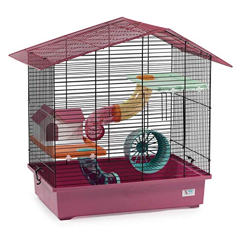 decorwelt Hamsterkäfige Pink Außenmaße 58,5x38,5x55 Nagerkäfig Hamster Plastik Kleintier Käfig mit Zubehör