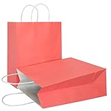 AZOWA Geschenktüten Groß-Kraftpapiertüten mit Henkel，Party Geschenk Papiertüten (26 x 32 x 12 cm, Korallenrot, 25 Stück)