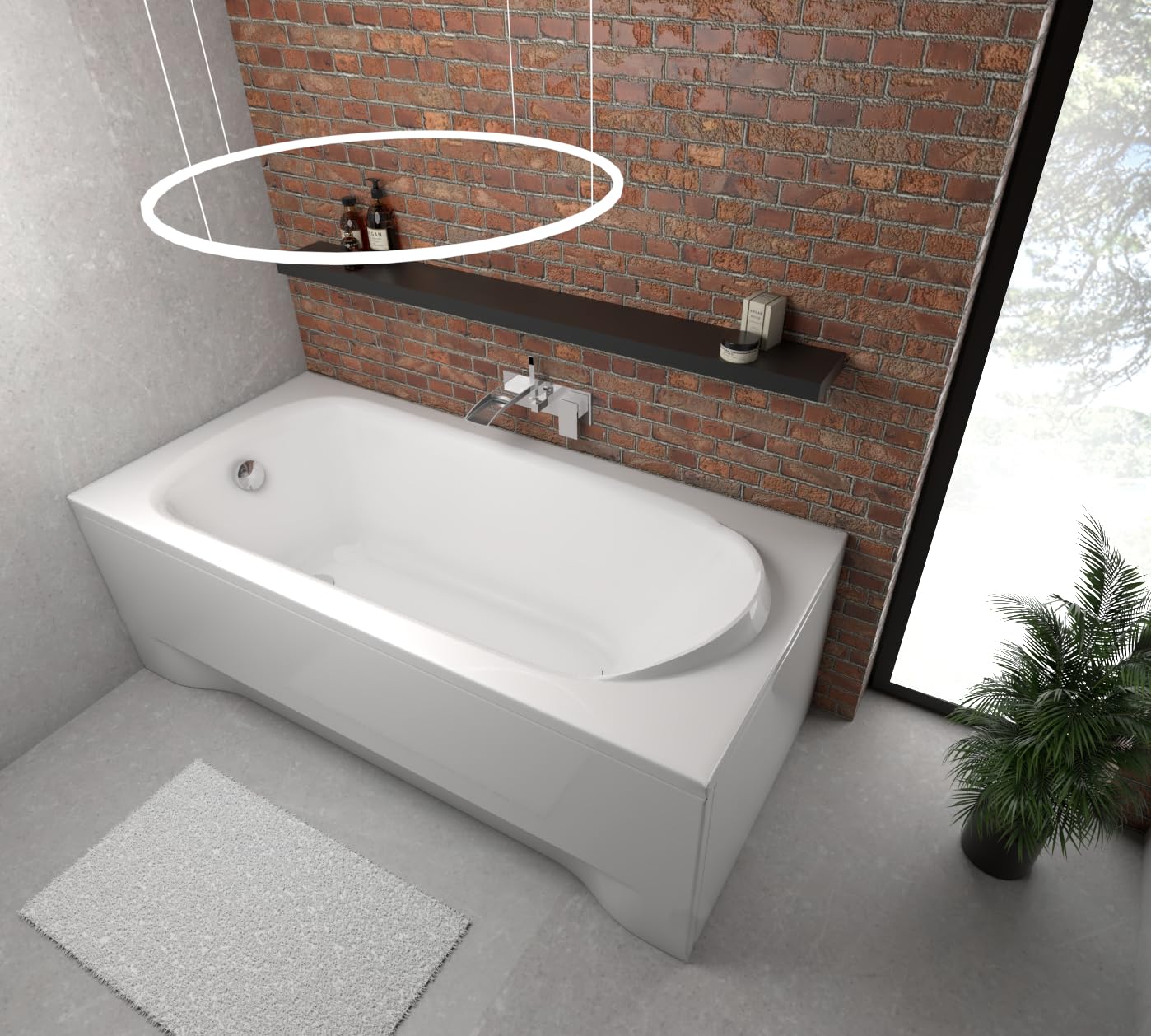 ECOLAM Badewanne Wanne Rechteck Medium Polimat Acryl weiß 190x80 cm + Schürze Ablaufgarnitur Ab- und Überlauf Automatik Füße Silikon Komplett-Set