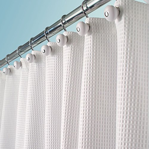 mDesign Luxus Duschvorhang Baumwollmischgewebe – mit 183 x 183 cm ideal als Badewannenvorhang – Textil-Duschvorhang mit 3D-Muster – weiß