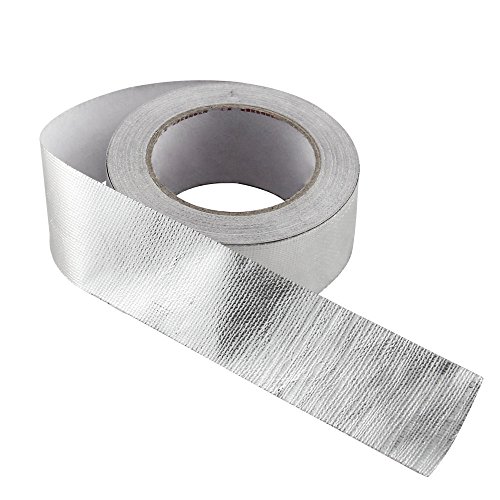 Roll Cool Tape Insulating Heat Wrap Barrier selbstklebende Heat Reflective Tape, Exhaust Wrap, Cool-Tape, Fiberglass Composite für Metallpfeifen, Air Vents,48mm x 25m,Silver