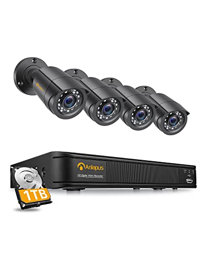 Anlapus 1080P Außen Überwachungskamera Set 8CH H.265+ DVR mit 1TB HDD + 4 Bullet Kamera 20M IR Nachtsicht, PC/Mac-kompatibel