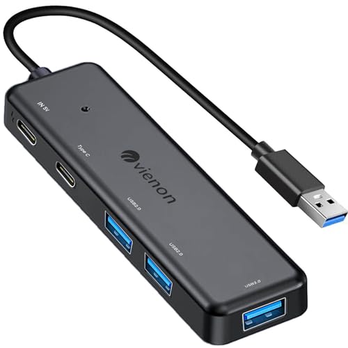 VIENON USB 3.0 Hub (5 in 1), USB Splitter mit 2 USB C & 3 USB A Ports, USB Extender für Laptop/PC, Multiport USB Dockingstation für MacBook, Mac Pro, Mac Mini, iMac, Surface Pro, XPS und mehr