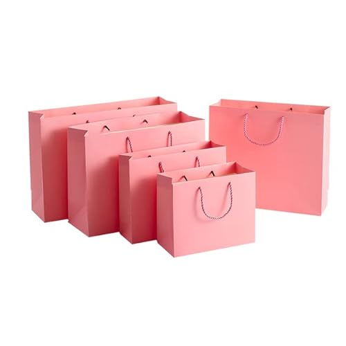 Stück rosafarbene Papier-Geschenktüte mit Griffen, Festival-Geschenktüte, Einkaufstüten, Kraftpapier-Verpackungsbeutel, Aufbewahrungstasche für Kleidung, rosa, vertikal 30 x 10 x 40 cm, Papiertüten