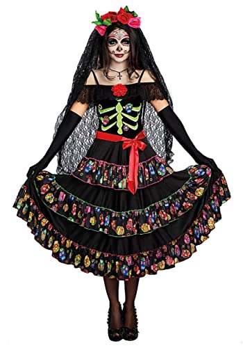 Dreamgirl 10680 Costume Character Lady of The Dead, Mehrfarbig, S