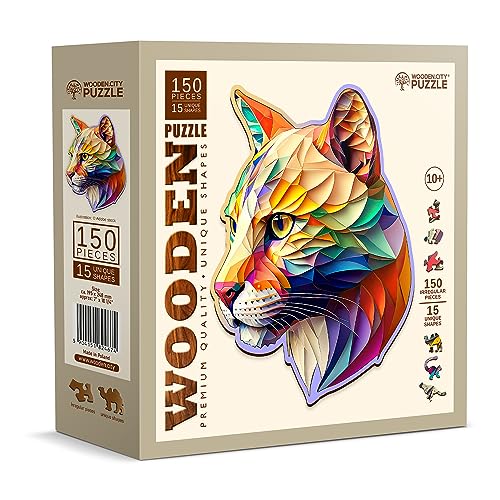 WOODEN.CITY Holzpuzzle - Gaudy Cougar 150 Teile - Einzigartige ungewöhnliche Puzzles mit tierförmigen Teilen - Anspruchsvolles Holzmosaikpuzzle für Erwachsene